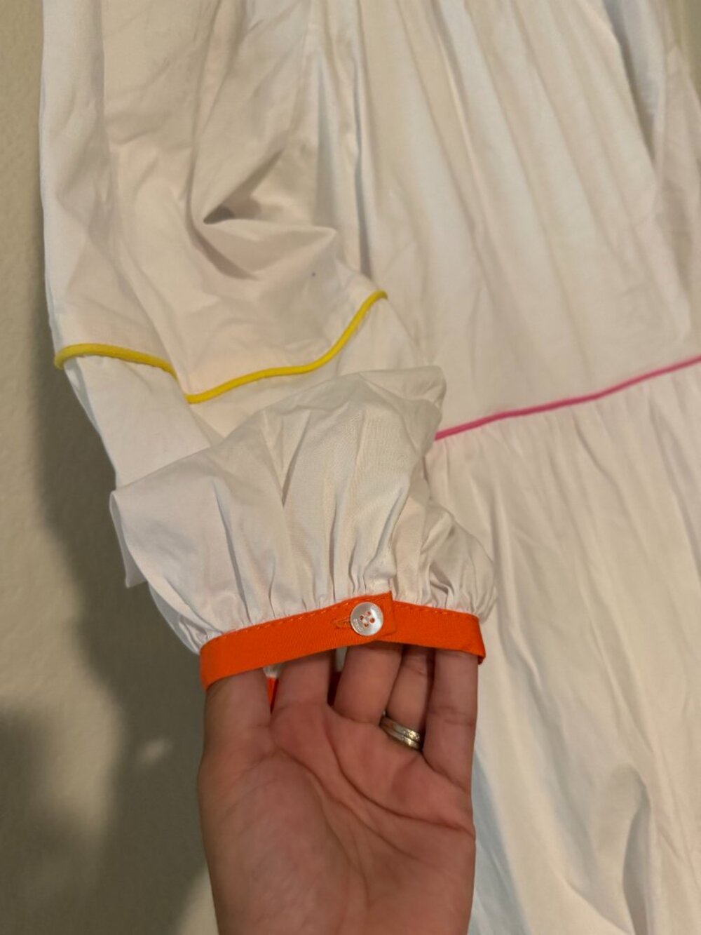 STAUD Demi Dress White Poplin Rainbow Trim Maxi Dress Tiered, Cotton, Small, NWT - Picture 4 of 10